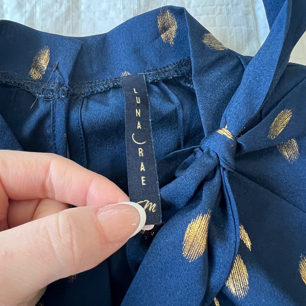 Navy Blue and Gold Polka Dot Women's Top - Picture 4 of 4